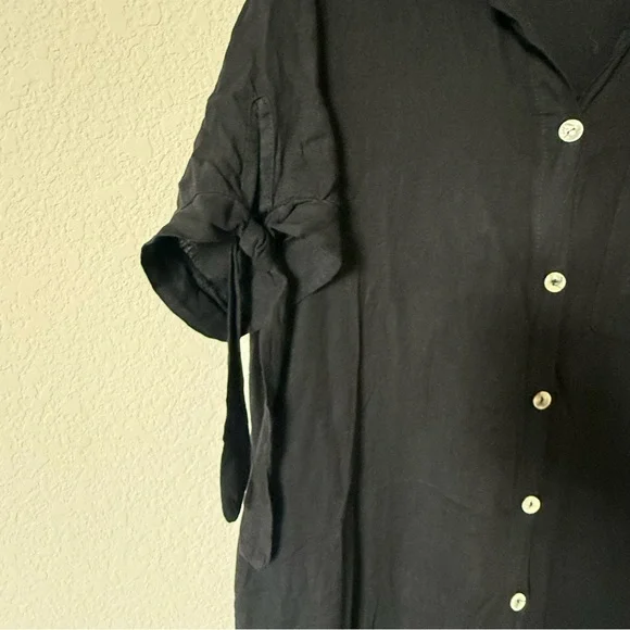 Tempo Paris Linen Cotton Shirt Dress Black M/L Made in Italy Button Front - Picture 4 of 9